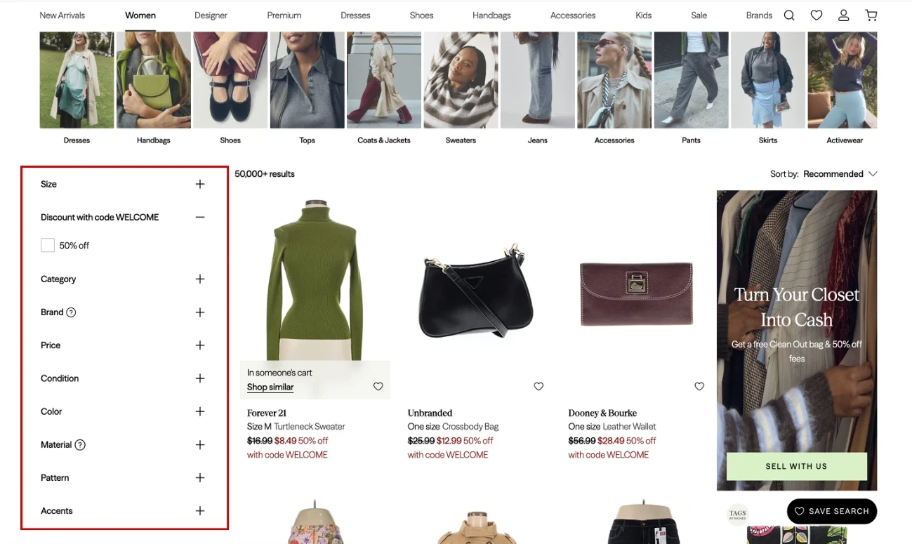 Filter Placement: Sidebar filters