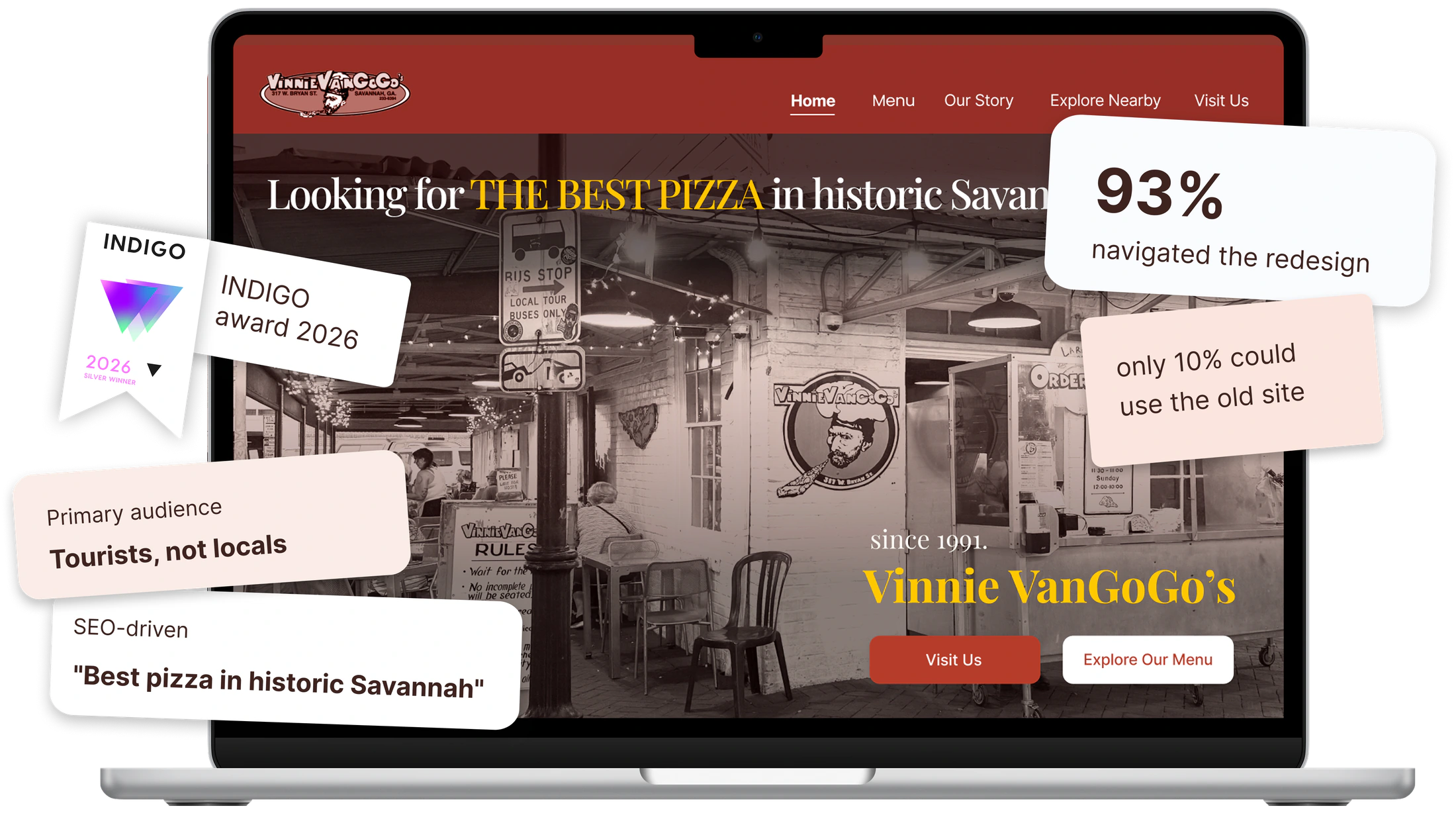 The redesigned Vinnie VanGoGo's homepage